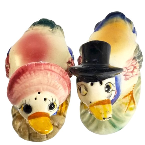 1950s Vintage Set of Mr. & Mrs. Duck Ceramic Salt & Pepper Shakers Made In Japan - Picture 12 of 16